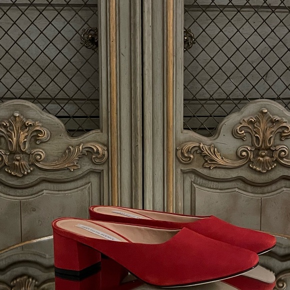 Saks Fifth Avenue Red Suede Mules - Picture 4 of 8